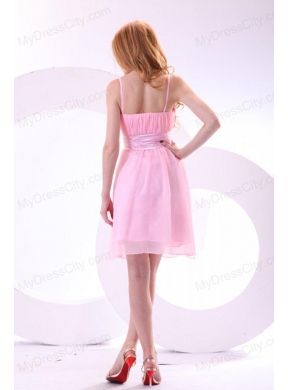 Pretty A-line Straps Knee-length Chiffon Sashes Pink 2014 Prom Dress