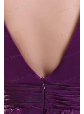 Pretty Purple V-neck Prom Dress with Ruffled Layers Mini-length