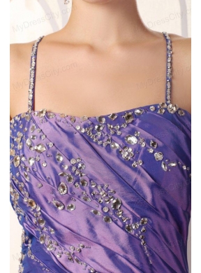 Purple Column Spaghetti Straps Prom Dress with Beading and Layers