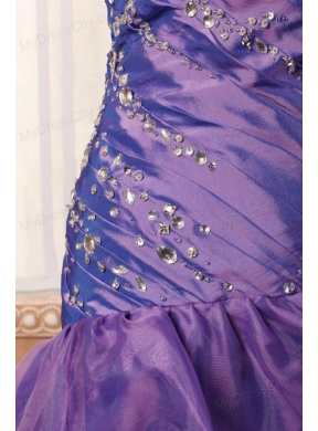 Purple Column Spaghetti Straps Prom Dress with Beading and Layers