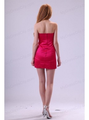 Red Column Sweetheart Mini-length Taffeta Beading and Bowknot Red Prom Dress