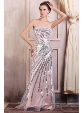 Sequined Champagne Column Sweetheart Prom Dress with Brush Train