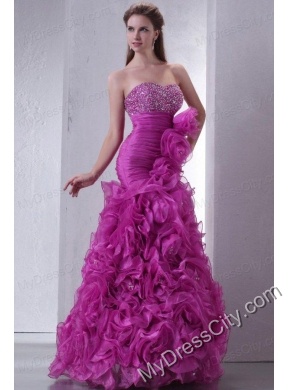 Sweetheart Beading and Rolling Flowers Mermaid Lilac Prom Dress