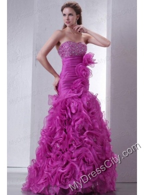 Sweetheart Beading and Rolling Flowers Mermaid Lilac Prom Dress