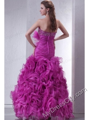 Sweetheart Beading and Rolling Flowers Mermaid Lilac Prom Dress