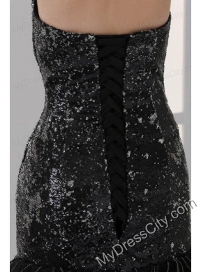 Sweetheart Black Mermaid Sequins Ruffles Prom Dress with Beading