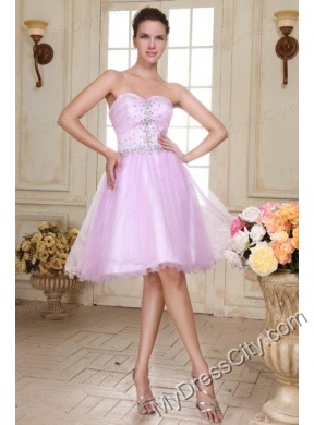 Sweetheart Short Beaded Decorate Organza Prom Dress in Lavender