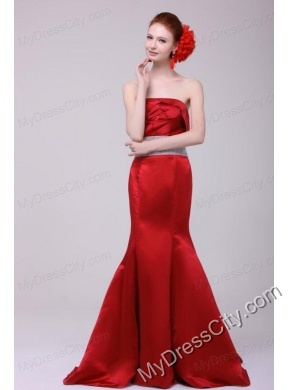 2014 Spring Mermaid Brush Train Beading and Ruching Affordable Prom Dress with Strapless