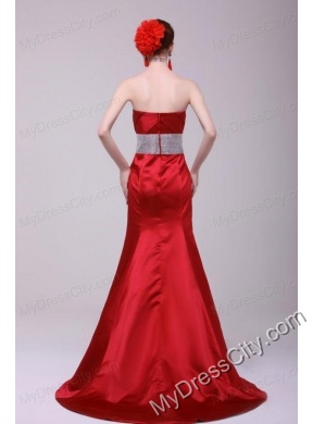 2014 Spring Mermaid Brush Train Beading and Ruching Affordable Prom Dress with Strapless