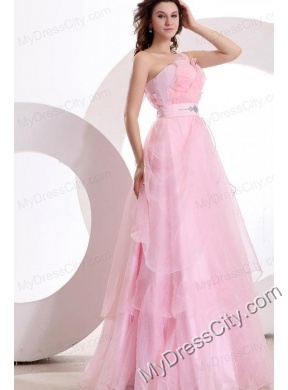 A-line One Shoulder 2014 Organza Pretty Floor-length Beading Prom Dress