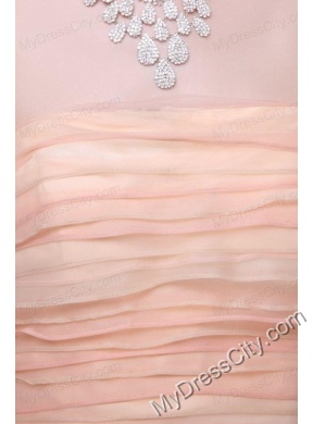 A-line Strapless Floor-length Peach Zipper Up Organza Prom Dress with Ruching