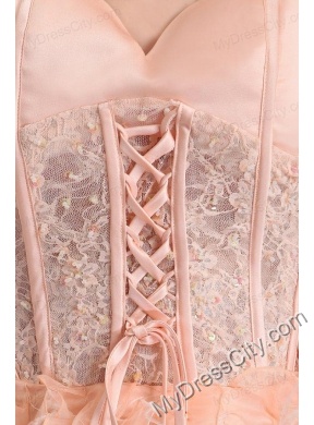 A-line Sweetheart Peach High-low Ruffles Organza Prom Dress with Lace Up