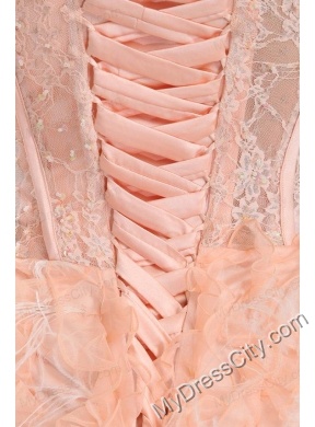 A-line Sweetheart Peach High-low Ruffles Organza Prom Dress with Lace Up