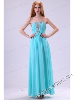 Aqua Blue Chiffon Strapless Empire Prom Dress with Beading