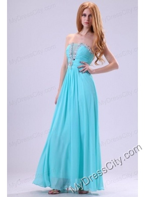 Aqua Blue Chiffon Strapless Empire Prom Dress with Beading