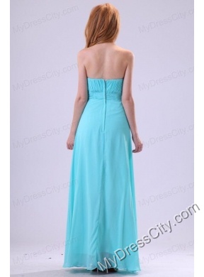 Aqua Blue Chiffon Strapless Empire Prom Dress with Beading