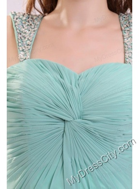 Aqua Blue Empire Straps Beading Green Chiffon Prom Dress with Brush Train