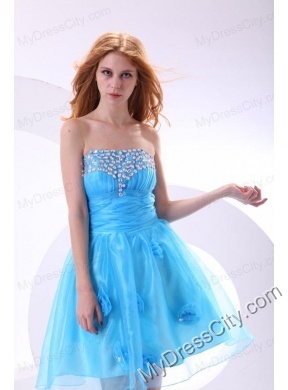 Aqua Blue Prom Dress with Strapless Beaded and Flowers