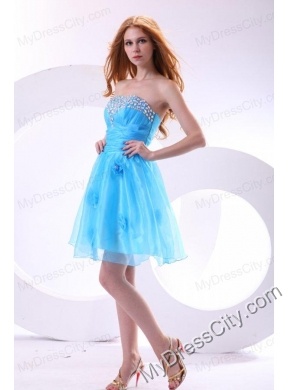 Aqua Blue Prom Dress with Strapless Beaded and Flowers