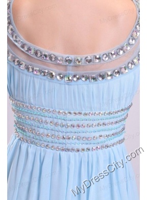 Baby Blue Empire Beading Scoop Floor-length Chiffon Prom Dress with Side Zipper