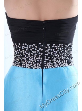 Beaded Decorate Waist Sweetheart Black and Aqua Blue Prom Dress