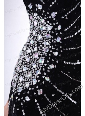 Beading and Rhinestone One Shoulder Black Column Prom Dress