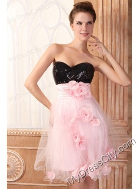 Black and Pink Sweetheart Hand Made Flowers Mini-length Prom Dress