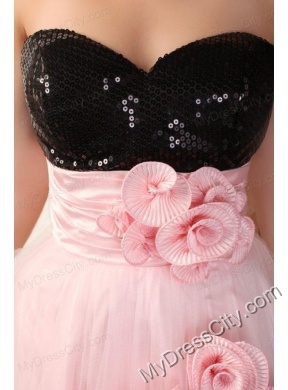 Black and Pink Sweetheart Hand Made Flowers Mini-length Prom Dress