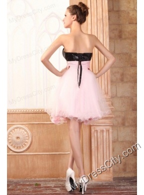 Black and Pink Sweetheart Hand Made Flowers Mini-length Prom Dress