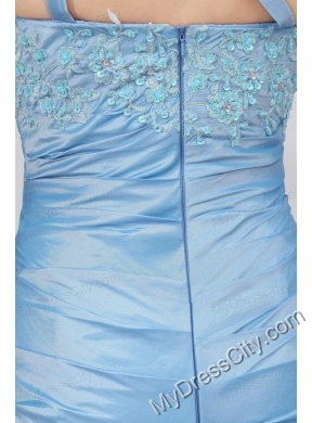 Blue A-Line Sweetheart Taffeta Prom Dresses with Appliques Brush Train