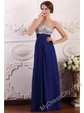 Blue Sweetheart Empire Chiffon Beaded Decorate Brust Prom Dress