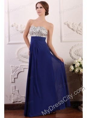 Blue Sweetheart Empire Chiffon Beaded Decorate Brust Prom Dress