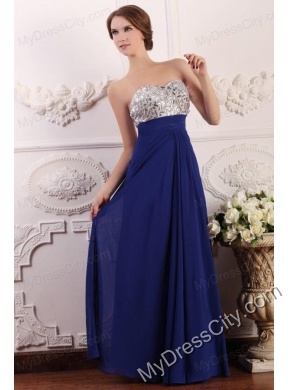 Blue Sweetheart Empire Chiffon Beaded Decorate Brust Prom Dress