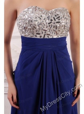 Blue Sweetheart Empire Chiffon Beaded Decorate Brust Prom Dress