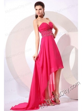 Brand new Empire Sweetheart Hot Pink High-low Beading 2014 Chiffon Prom Dress