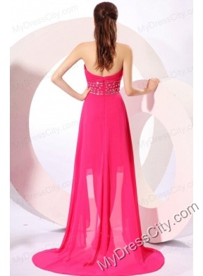 Brand new Empire Sweetheart Hot Pink High-low Beading 2014 Chiffon Prom Dress