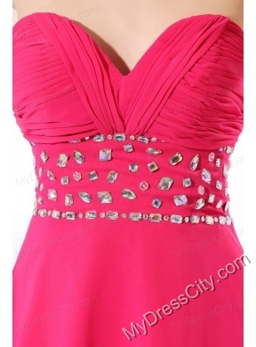 Brand new Empire Sweetheart Hot Pink High-low Beading 2014 Chiffon Prom Dress