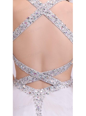 Column Straps Beading Satin Brush Train Gray Prom Dress