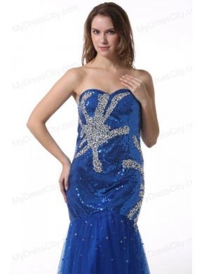 Column Sweetheart Blue Prom Dress with Beading and Sequins