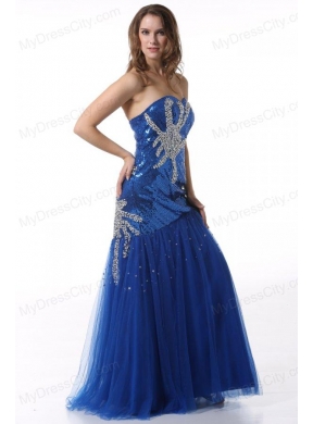 Column Sweetheart Blue Prom Dress with Beading and Sequins