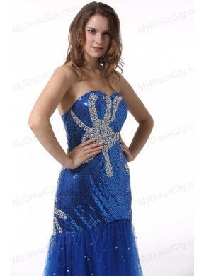 Column Sweetheart Blue Prom Dress with Beading and Sequins