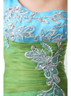 Cute A-Line One Shoulder Organza Beading and Ruffled Layers Green Prom Dress with High-low