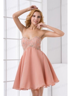 Cute A-line Sweetheart Beading Mini-length Chiffon Prom Dress