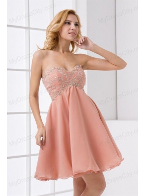 Cute A-line Sweetheart Beading Mini-length Chiffon Prom Dress