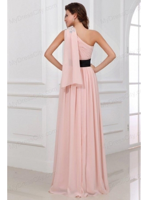 Discount Empire One Shoulder Chiffon Appliques Pink Prom Dress