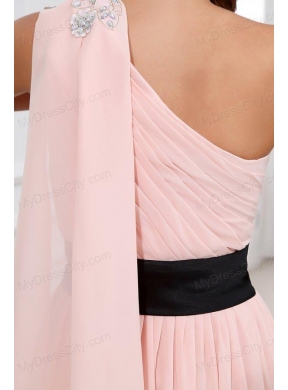 Discount Empire One Shoulder Chiffon Appliques Pink Prom Dress