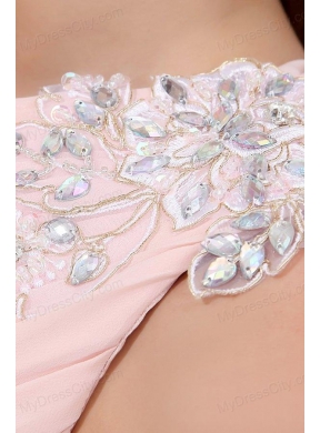 Discount Empire One Shoulder Chiffon Appliques Pink Prom Dress