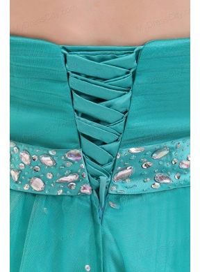 Elegant Turquoise Beading A-line Halter Lace Up Tulle Prom Dress