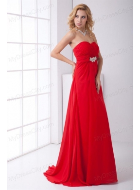 Empire Strapless Beading Backless Red Chiffon Prom Dress