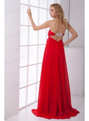 Empire Strapless Beading Backless Red Chiffon Prom Dress